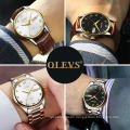 OLEVS Brand Wristwatch Fashion Business Couple Quartz  A Pair  Watch Stainless Steel Waterproof Luminous Watch For Men And Women